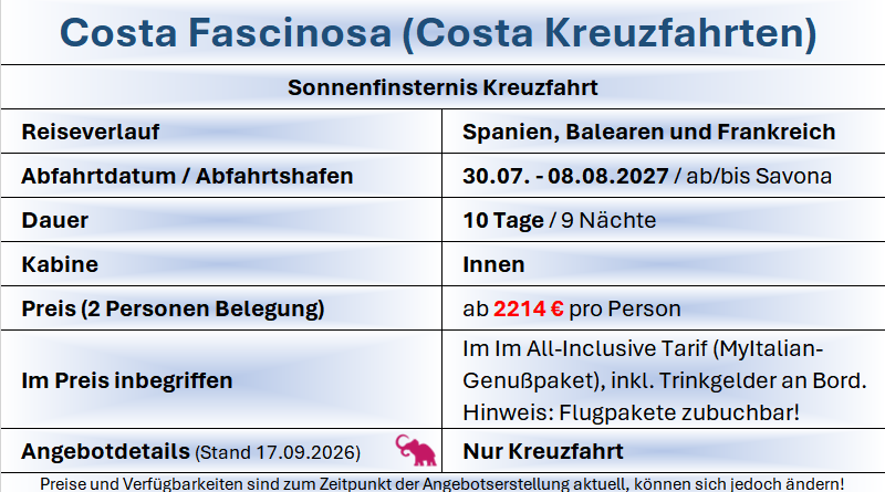 Costa Fascinosa Sonnenfinsternis 30Jul27