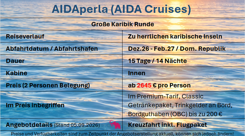 AIDAperla Karibik Dez-Feb27