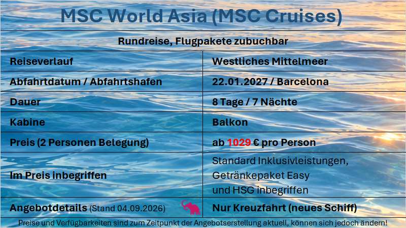 Mittelmeer Runde MSC World Asia 220127