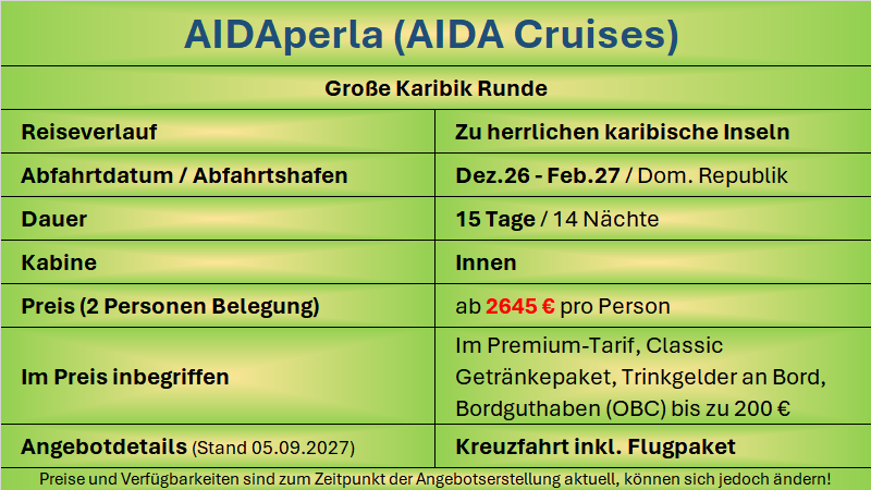 AIDAperla Karibik Dez-Feb27