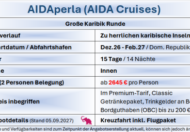 Karibikinseln ab Barbados oder der Dominikanischen Republik AIDAperla Karibikrunde Dez-Feb27