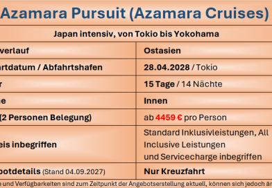 Japan intensiv Azamara Pursuit Japan April 2028