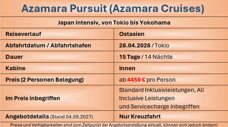 Azamara Pursuit Japan April 2028