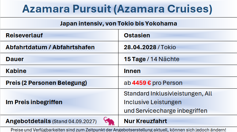 Japan intensiv Azamara Pursuit Japan 280428