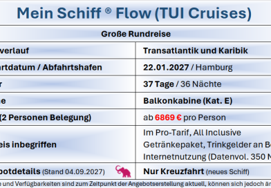 Transatlantik & Karibik TUI Cruises MS Flow 220127