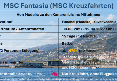Madeira, Kanaren & Mittelmeer MSC Fantasia Kanaren & MM 300327