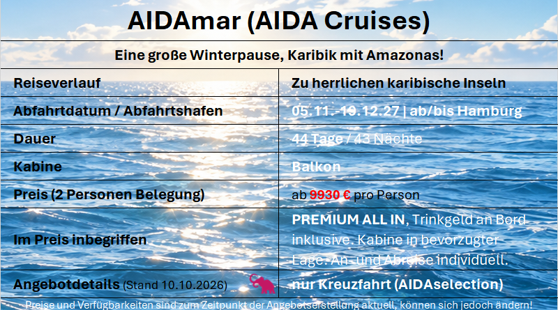 Transatlantik, Karibik und Amazonas AIDAmar Karibik Amazonas 051127